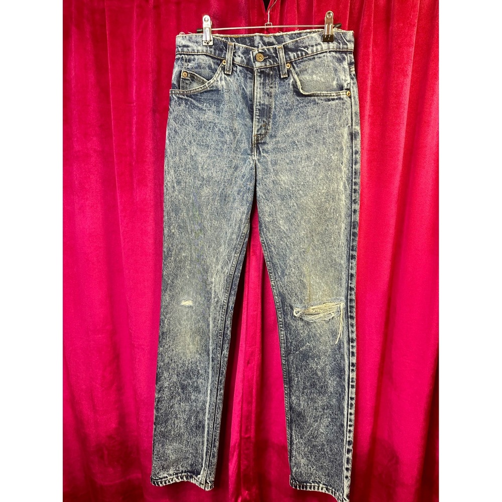 Vintage Levis 505 Orange Tab Acid Wash Jeans Made in USA Distressed Blue 28x32